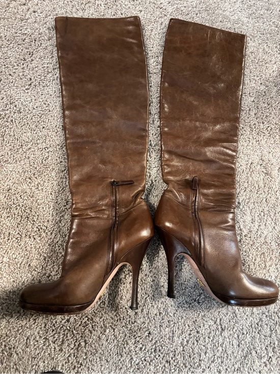 Prada Shoes - Prada Brown Leather Stiletto Boots
